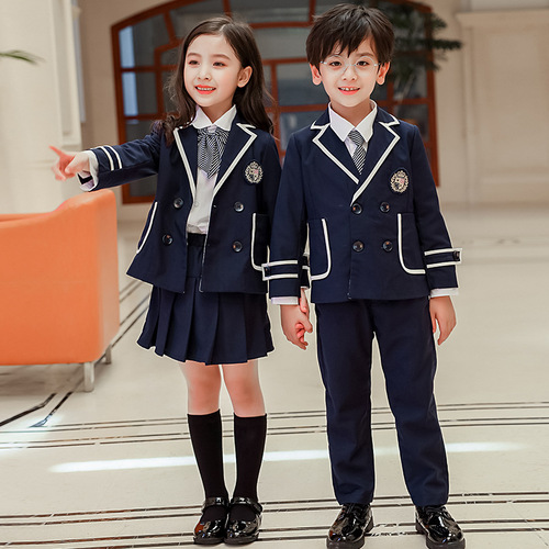 Preschool uniform spring and autumn set British academic style suit set children class uniform primary school uniform three-piece set