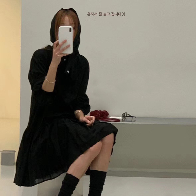Factory Direct Sale Korean Dongdaemun 24Th Autumn New Cute Loose Bow Tie Dress