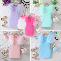 跨境電商2024夏季無袖圓領嬰幼童公主風時尚百搭休閒直筒裙一件代