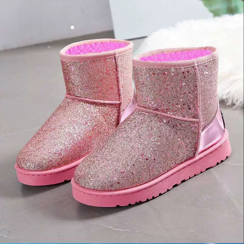 Короткие женские ботинки 2025 зима новые корейский стиль модные блестящие снежные ботинки теплые нескользящие балетки студенческие хлопковые ботинки