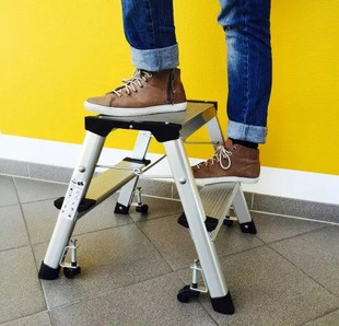 Factory wholesale household herringbone ladder aluminum alloy widened thickened foldable small lightweight non-slip universal wheel ladder