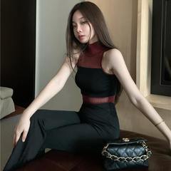 Summer innerwear outerwear sexy sleeveless unique top French sweet cool spicy girl mesh knit halter vest for women