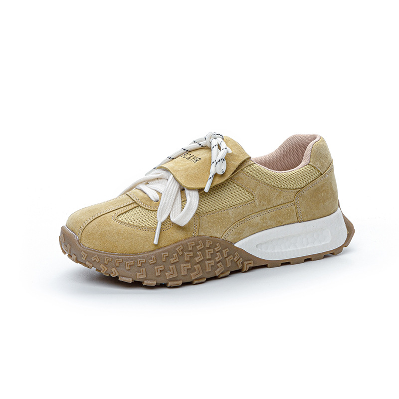 Giày sneaker nữ da heo đế dày phong cách Đức Huajiang mùa thu 2026 — M2632 màu trắng nhạt, M2632 màu vàng, M2632 màu nâu