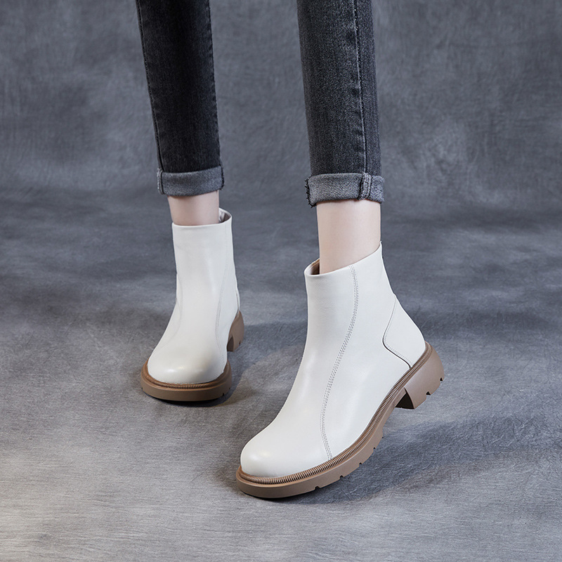 First layer cowhide Chelsea boots women's boots 2023 autumn and winter New fleece-lined mango head Martin leather thin short boots