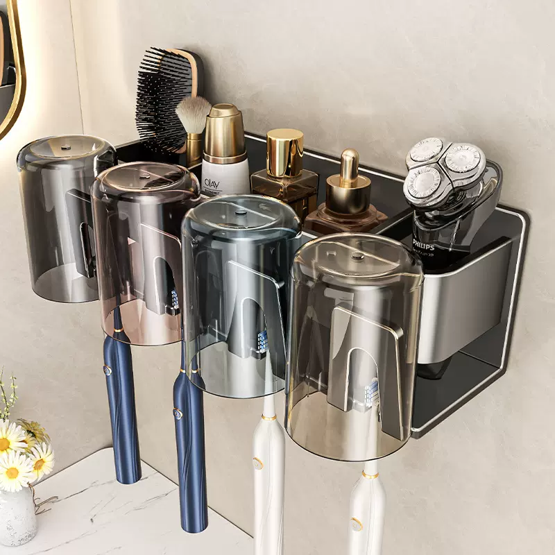 牙刷置物架免打孔太空铝刷牙杯漱口杯壁挂牙膏收纳浴室卫生间挂架