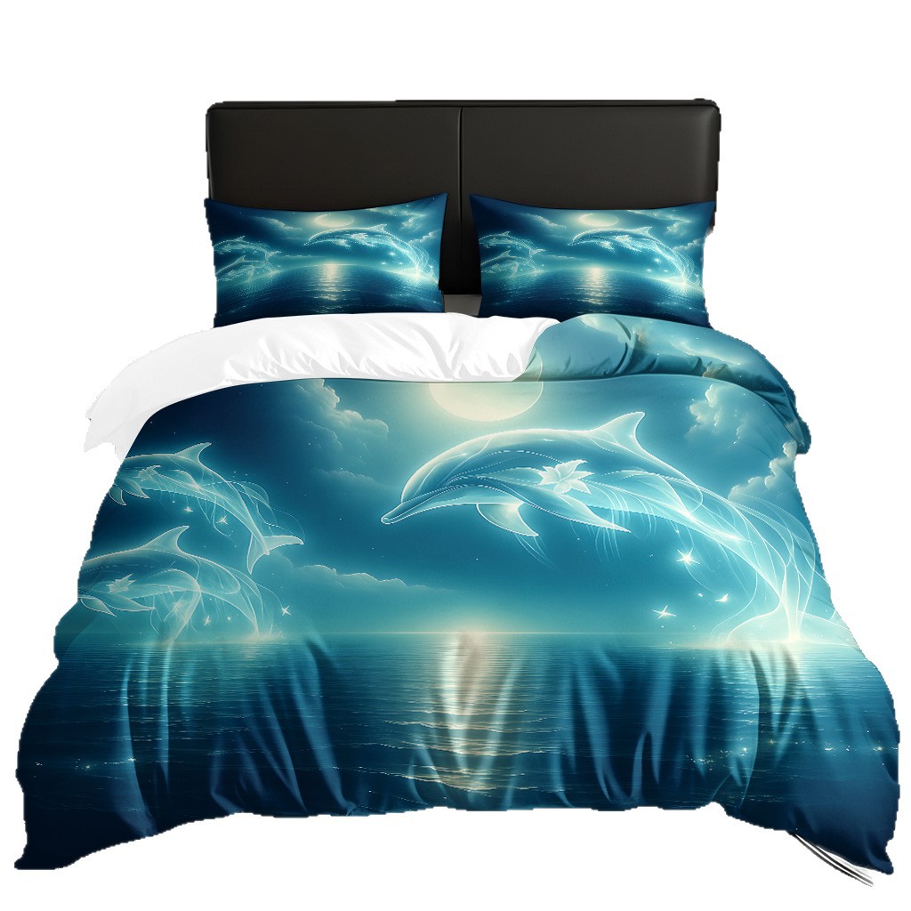 TEMU / JIT Amazonas transfronterizo varios animales marinos patrón 3D impresión digital colcha colchón kit de almohada