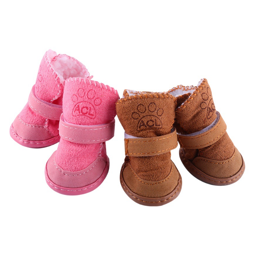 Botas de nieve para perros pequeños, impermeables, con forro polar, antideslizantes, suela suave, que no se caen, zapatos cálidos de algodón para perros pequeños, venta al por mayor.