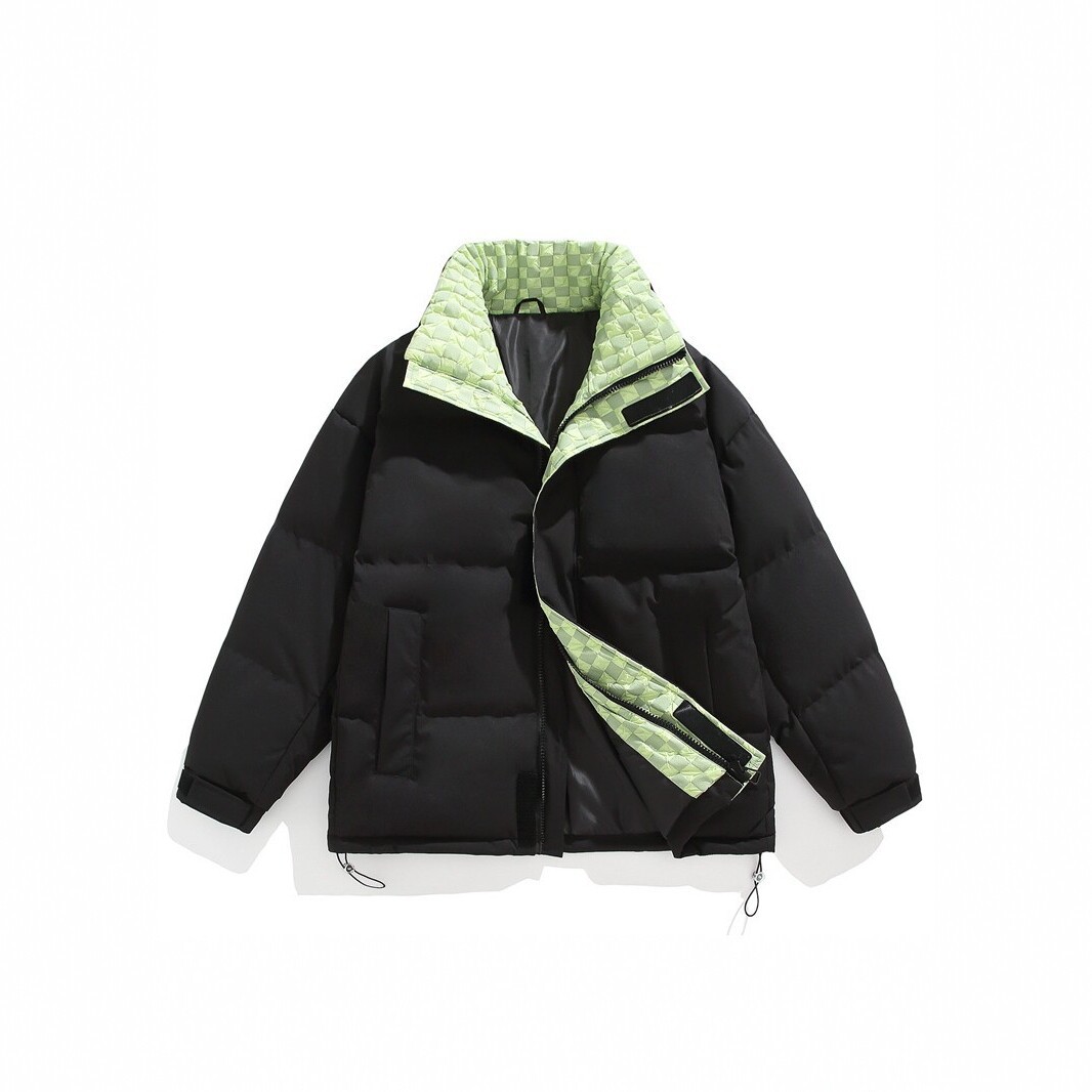 New winter style unisex patchwork warm cotton coat, loose-fitting puffer jacket with contrasting color high collar