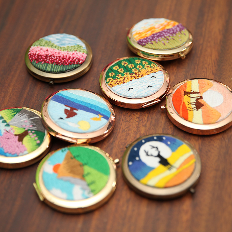 Bordado hecho a mano diy auto-bordado espejo cosmético paquete de material matar el tiempo de tela creativa Lu bordado espejo de mano de doble cara