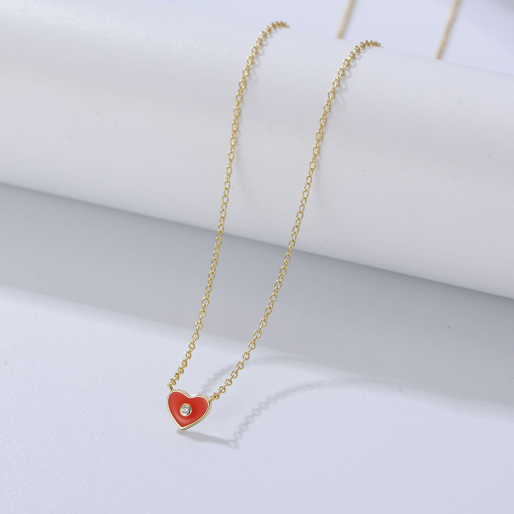 Internet celebridad chica fresca en forma de corazón colgante todo partido clavícula cadena s925 plata esterlina color epoxi collar en forma de corazón
