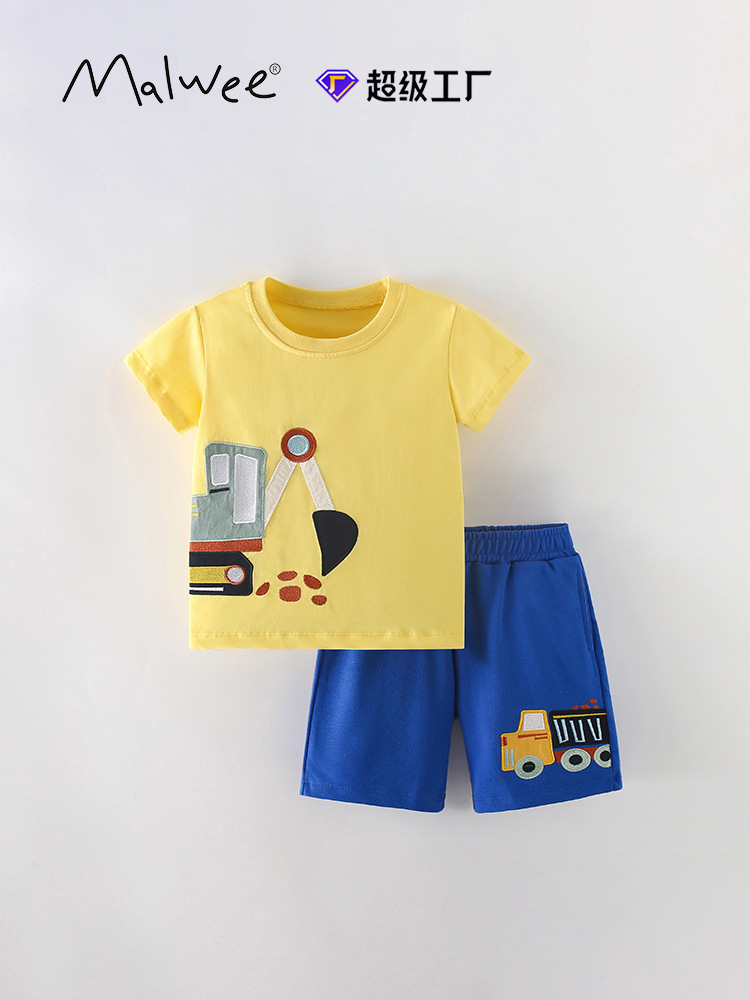 Malwee transfronterizo traje de niños de verano nuevo estilo de ropa infantil europea y americana camiseta de manga corta para niños pequeños y medianos dos piezas