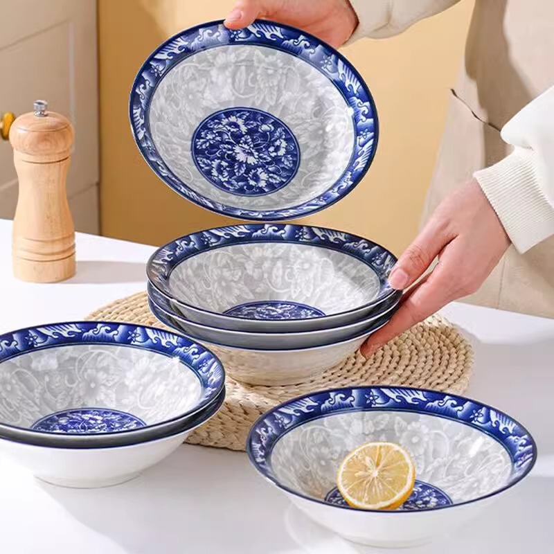 Old-Style Blue and White Porcelain Soup Bowl, Household Underglaze Color Large Soup Bowl, Rice Bowl, High Aesthetic Ceramic Bowl, Tableware, Instant Noodle Bowl Old-Style Blue and White Porcelain Soup Bowl, Household Underglaze Color Large Soup Bowl, Rice Bowl, High Aesthetic Ceramic Bowl, Tableware, Instant Noodle Bowl