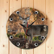 猎人狙击镜中的大公鹿现代挂钟狩猎装饰野生动物时钟麋鹿墙钟跨境