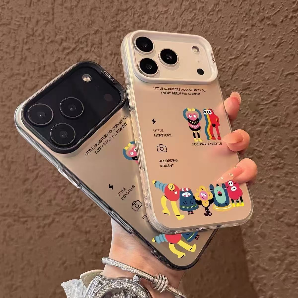 Little Monster Colorful Silver Shell Suitable for Apple 17/16/15Pro Mobile Phone Case 14Promax13 Cross-Border Cartoon Cute