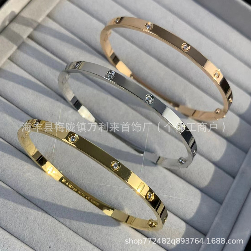 卡家螺丝款四钻十钻满钻手镯女款情侣手环高版V金不掉色手饰批发|undefined