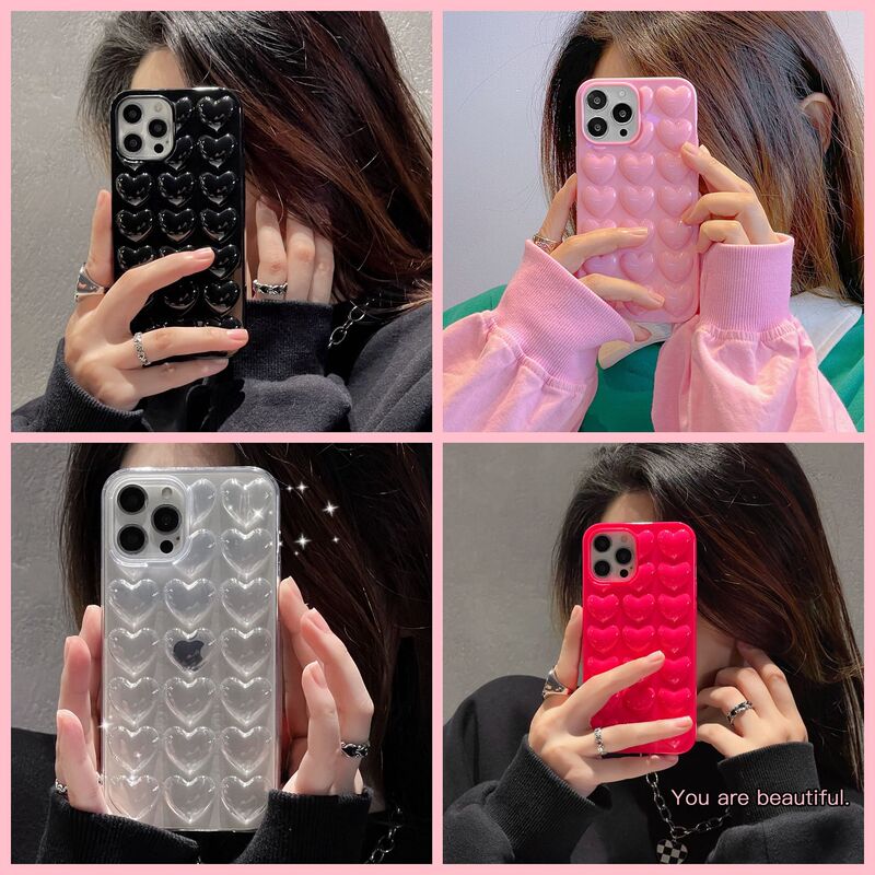 Japanese and Korean Three-Dimensional Heart iPhone 17 Pro Phone Case Suitable for Apple 13/14/15/16 Silicone 12 Soft Case 11 Japanese and Korean Three-Dimensional Heart iPhone 17 Pro Phone Case Suitable for Apple 13/14/15/16 Silicone 12 Soft Case 11