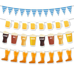 Decorations for the 2023 German Beer Festival Party Venue: Blue diamond grid triangle flags, hanging flags, wine glasses, and flags.
