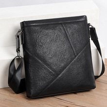 新款拼接男包真皮简约潮流男士单肩包头层牛皮斜挎小包包一件代发