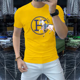 新款男士t恤圆领短袖衫烫钻马半袖打底男装百搭舒适透气厂家批发