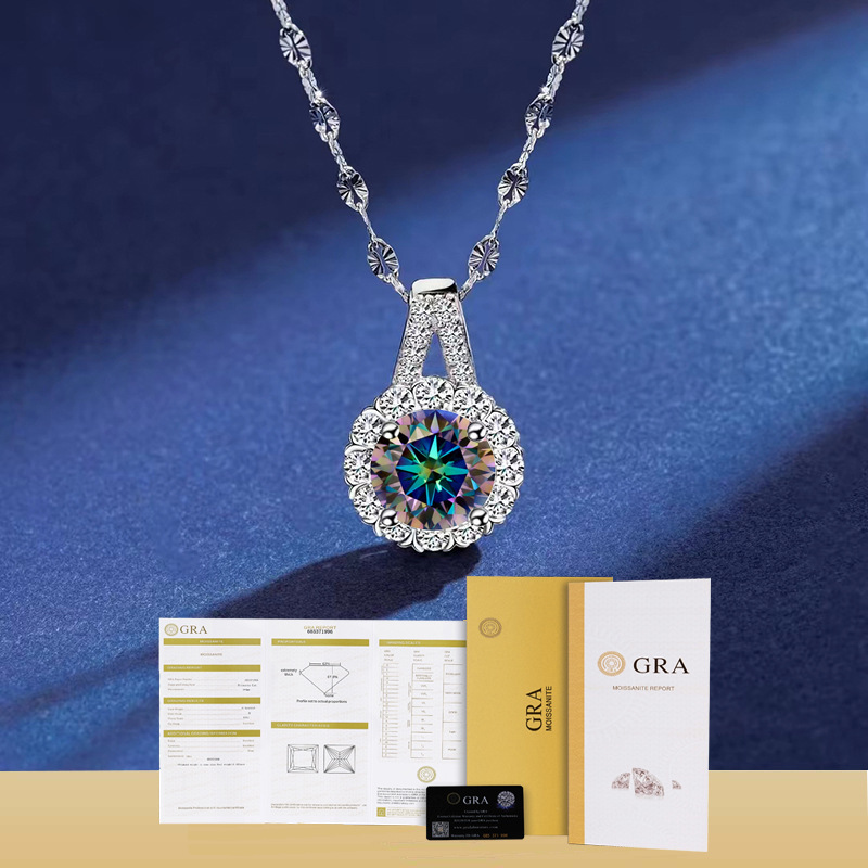 S925純銀1カラット太陽花ネックレス女ins水滴気質莫桑石ペンダントデザイン感シンプルなアクセサリー|undefined