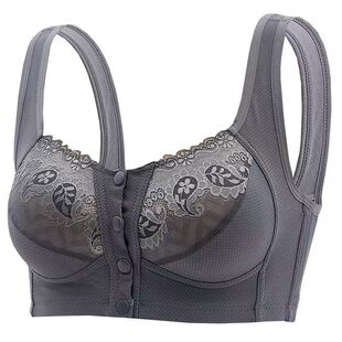 Front Button Bra for Middle-Aged and Elderly Mothers, No Rims, Push-Up, Comfortable Lace Back Bra, Anti-Sagging Bra for Women