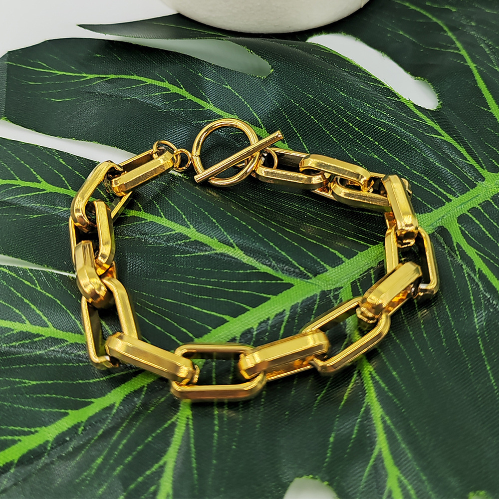 Bracelets, Necklace Classification 304 Stainless Steel Chain Material PVD Coated 18K Gold Real Gold Plated Solid Color 304 Stainless Steel Classic Style Waterproof Non Tarnish 304 Stainless Steel Bracelets Necklace