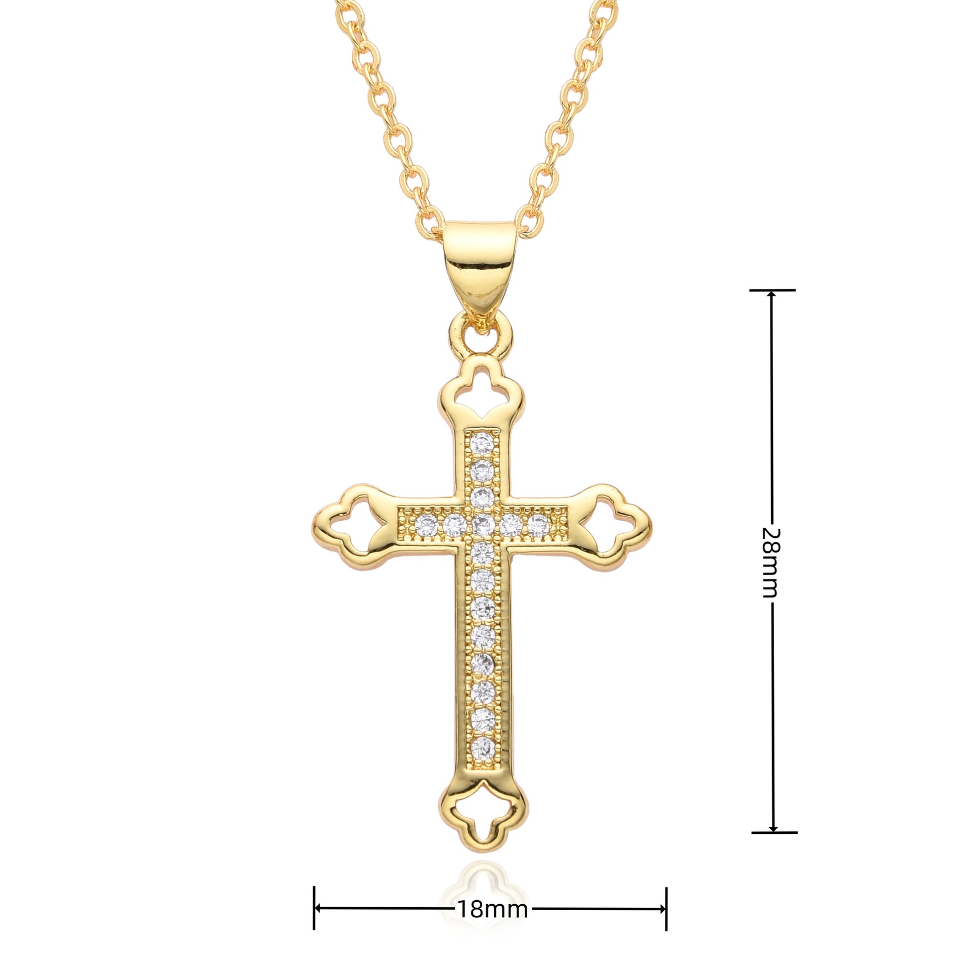 14g Weight Gold Plated Plating Material Zircon Inlay Material Pendant Necklace Classification cable chain Chain Type 1 Piece Quantity Holiday, Daily Occasion Copper Material Cross Pattern Women's Gender Hollow Out, Inlay Design Simple Style, Shiny Style Copper Gold Plated Simple Style Shiny Cross Hollow Out Inlay Zircon Pendant Necklace 18