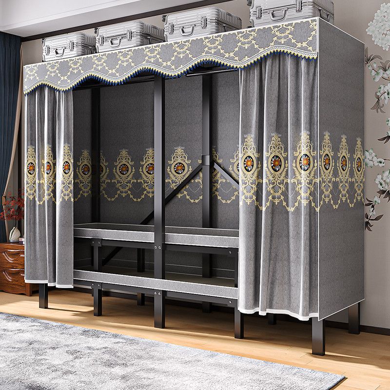 All-Steel Frame No-Installation Simple Wardrobe for Home Bedroom Rental, Reinforced and Thickened Storage Closet with Hanging Rack