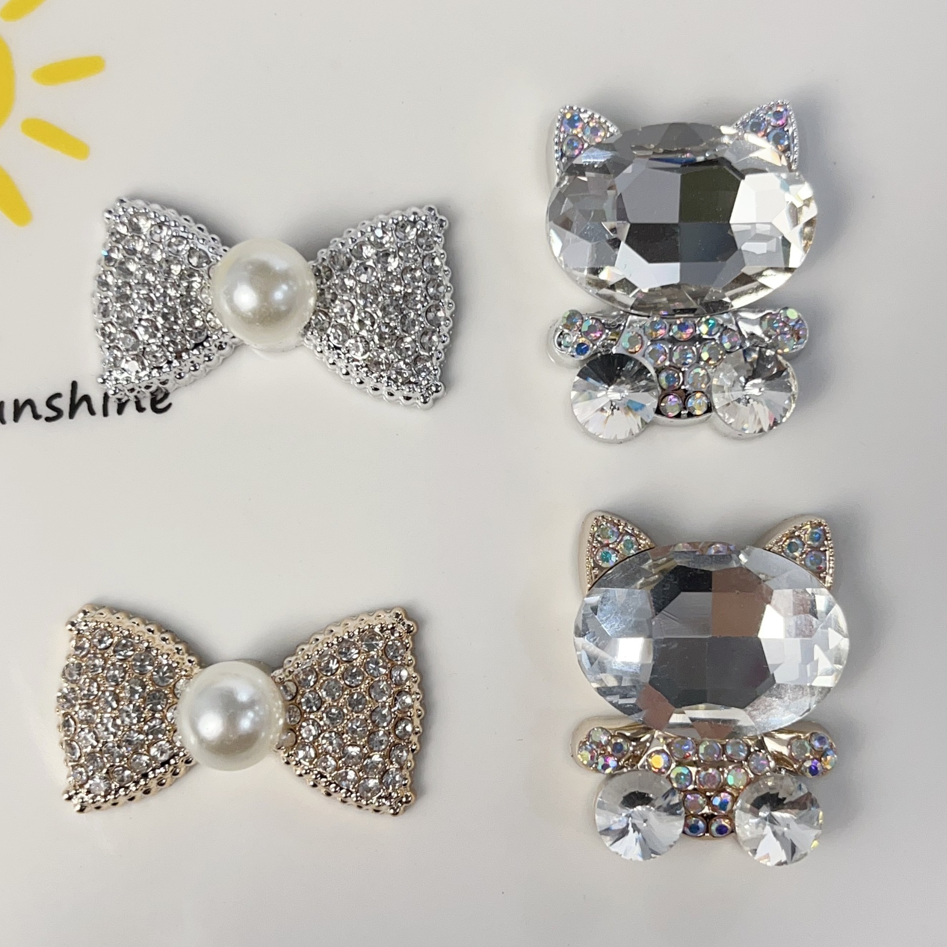 Cute metallic studded pearl bow tie cat diy shoes flower accessories mobile phone case hole shoes material batch