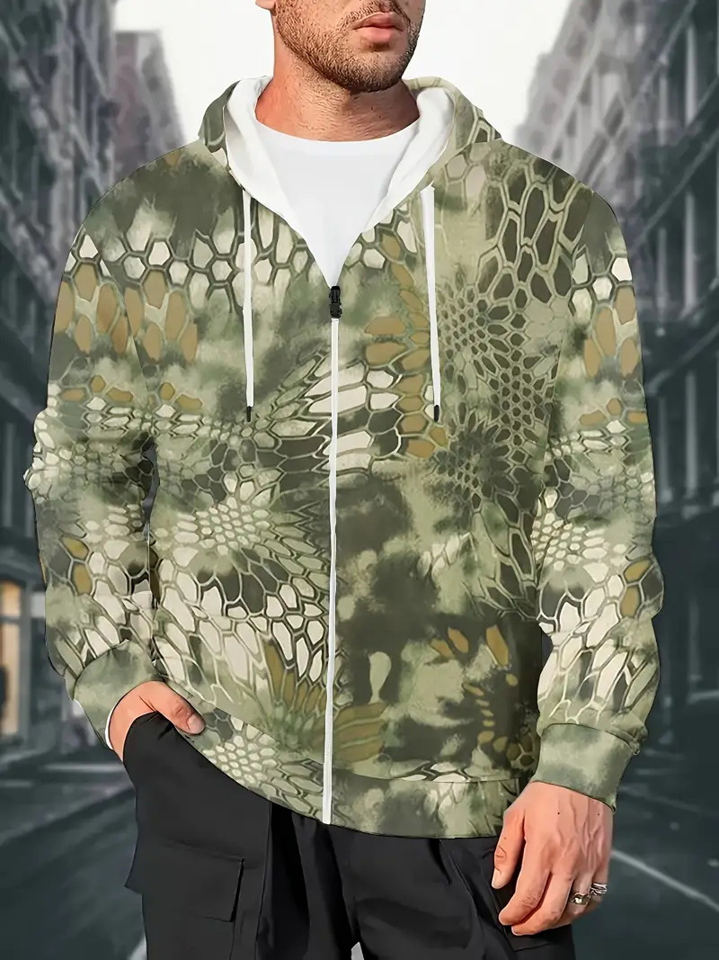 Abrigo de otoño para hombre camuflaje estampado 3D cardigan con cremallera suéter con capucha fábrica al por mayor MF08
