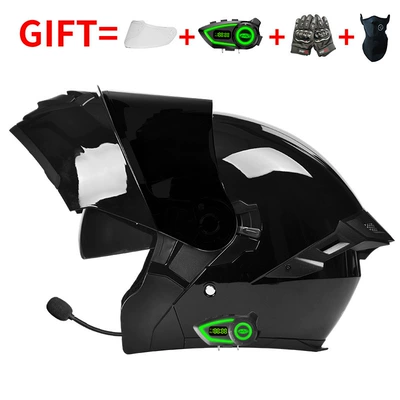 Motosiklet kaskı (dəbilqə) — and Women, Full-Face Motorcycle Helmets - bluetooth-model-glossy-black-black-tea-mirror-high-definition-mirror-m-size-55-56-head-circumference