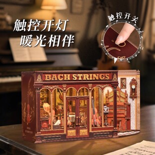 Qinfang Handmade Small House Model DIY Cabin Music Miniature Scene Building Blocks Assembled Ornaments Birthday Gift