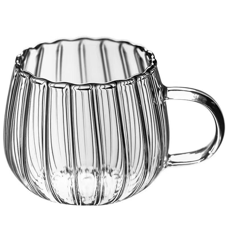 Taza de vidrio de alta borosilicona con rayas verticales gruesas, taza de café, taza de desayuno de leche, taza de agua de bebida de oficina en el hogar