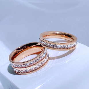 European and American Personalized Single and Double Row Diamond Rings for Women, Titanium Steel Full Diamond Fashion Rings, Niche Non-Fading Gypsophila Jewelry