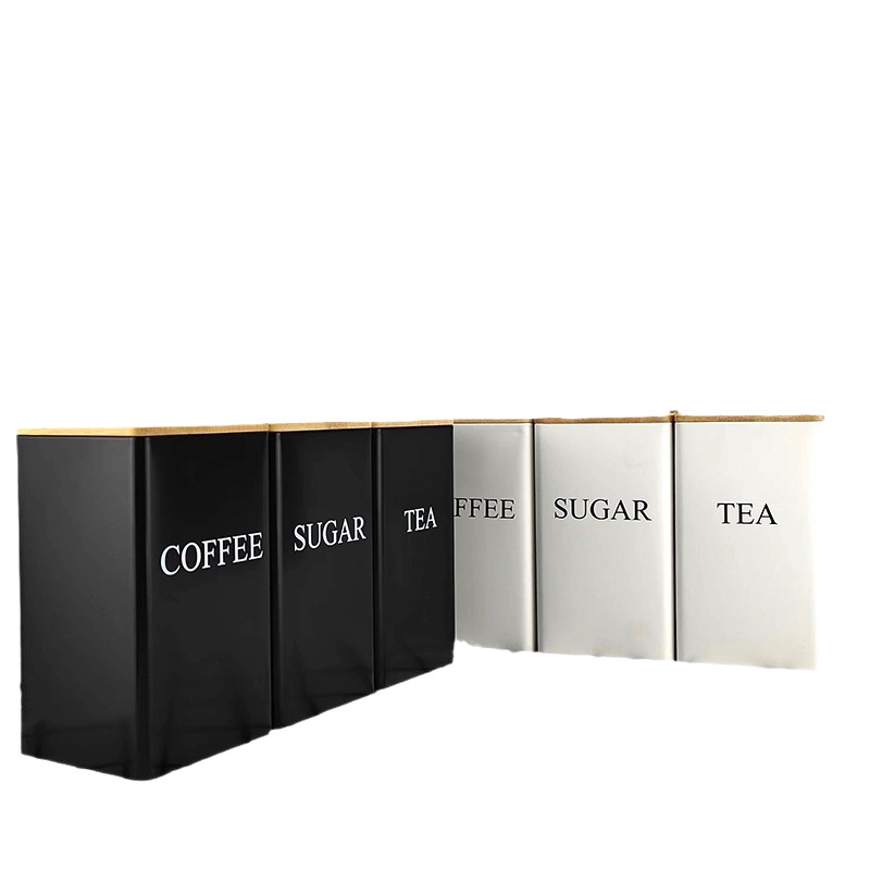 Moda simple lata de almacenamiento de hojalata cubierta de bambú lata de café té azúcar caja de almacenamiento de metal ins viento suministros de cocina
