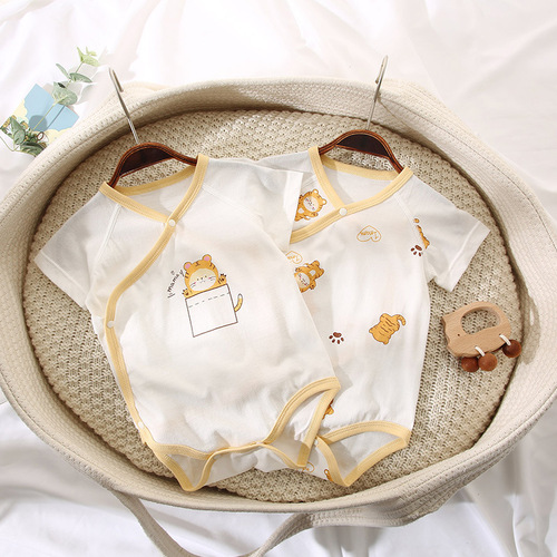 I love mom and dad, newborn boys and girls, summer sweat cloth short-sleeved fart clothes, cute printed pure cotton, boneless