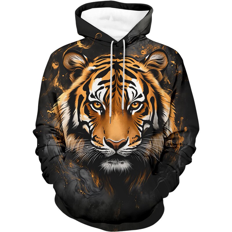 Men's Novelty Tiger Pattern Hoodie 3D Printed Sweatshirt Pullover with Pockets Men's Novelty Tiger Pattern Hoodie 3D Printed Sweatshirt Pullover with Pockets