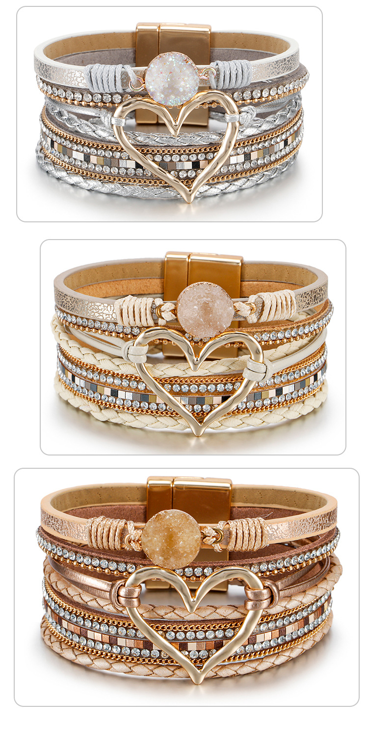 Fashion Heart Shape Pu Leather Alloy Braid Womenu0027S Bracelets