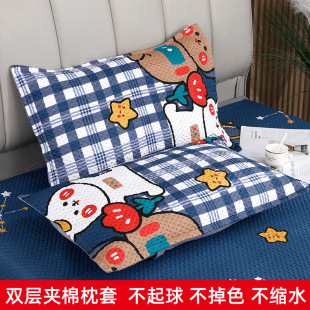 Double-layer quilted pillowcase pair 48 * 74cm single student autumn and winter household envelope cartoon brushed pillowcase