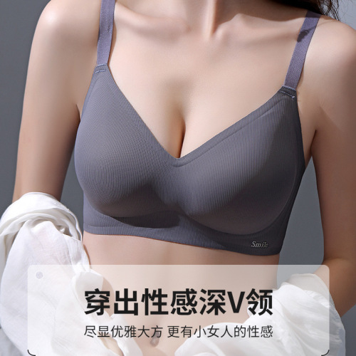 Soft support, traceless cloud-like naked feeling, jelly strip, wire-free bra, side breast reduction, small breast push-up latex bra for women