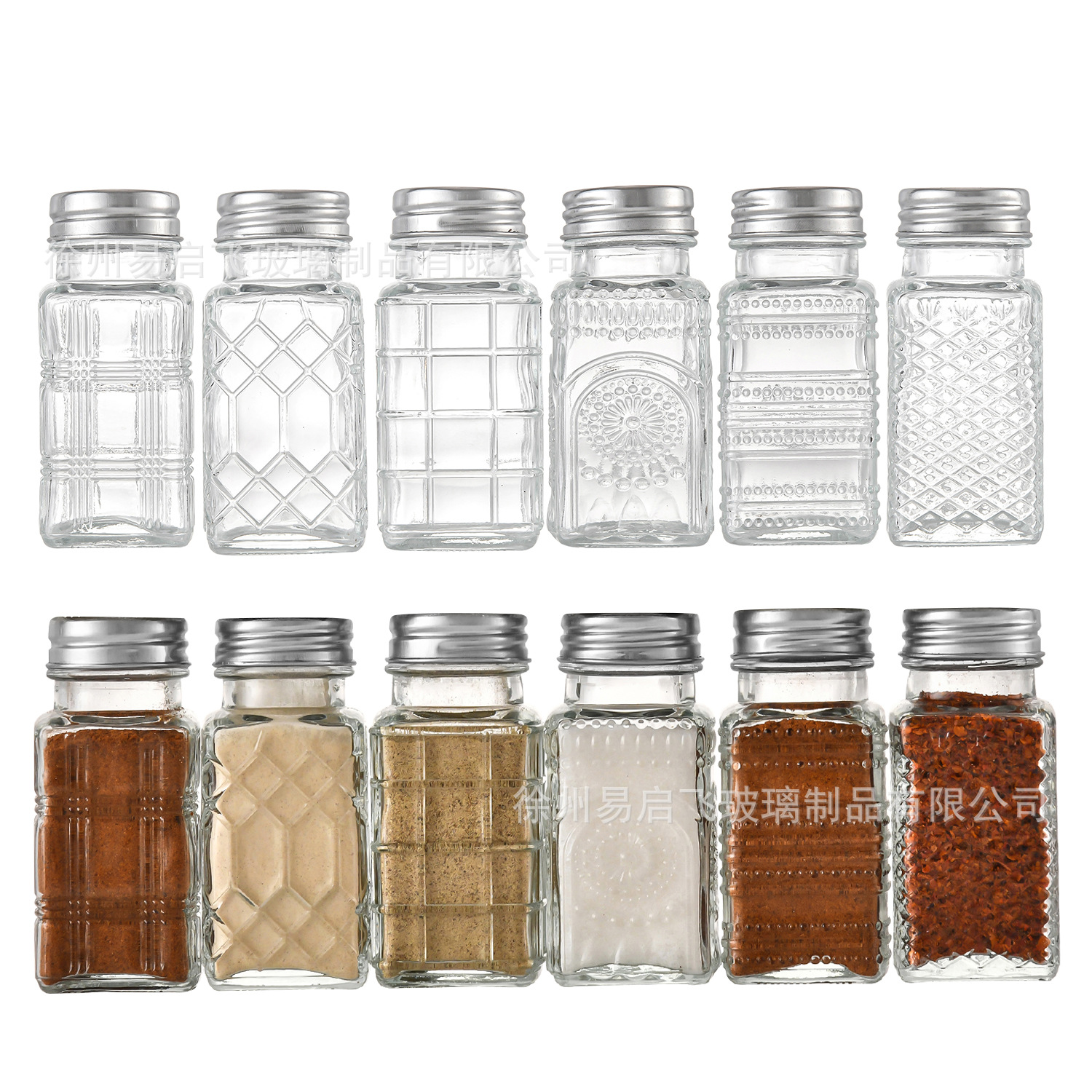 Botella de condimentos de vidrio cuadrado de 80ml transfronterizo 2 botellas de pimienta talladas condimentos de cocina condimentos latas