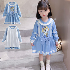 2023女兒童長款毛衣裙兒童休閒百褶裙子女童秋冬加絨加厚連衣裙