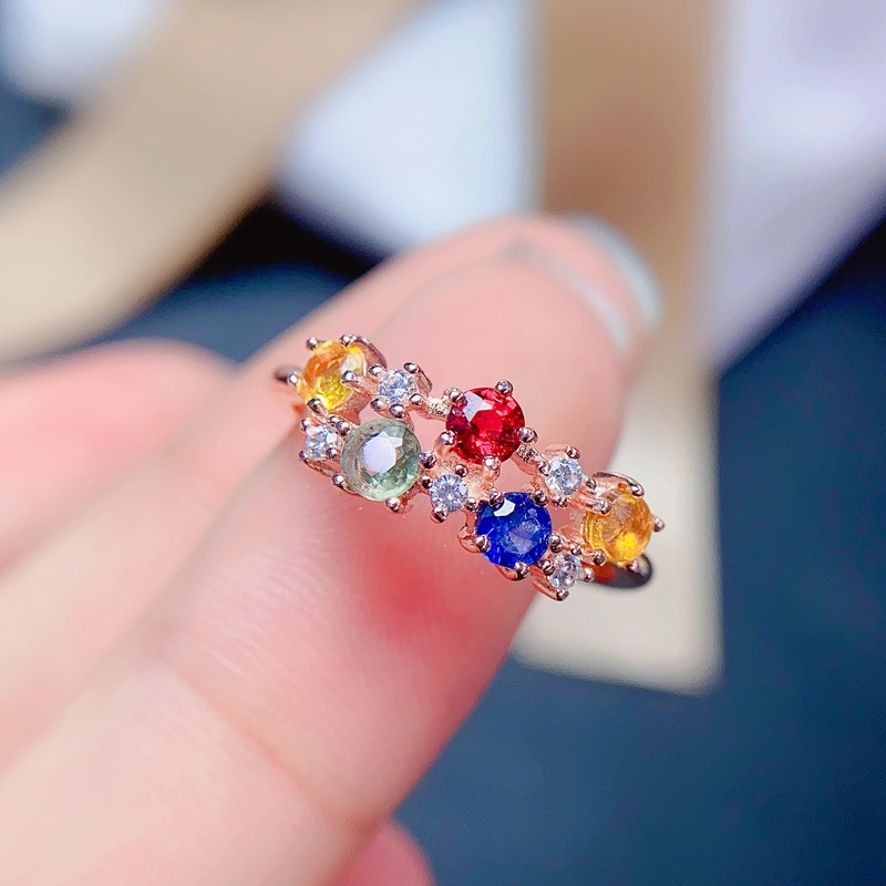 New light luxury identification color sapphire ring 925 silver gold plated temperament engagement female ring hot sale wholesale