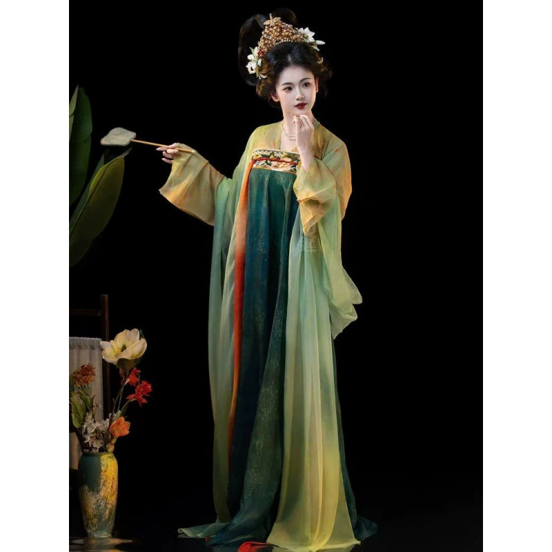 Hanfu Dunhuang Tang Dynasty стильный утягивающий халат длиной до груди с шалью и сломанной юбкой, летний дышащий комплект