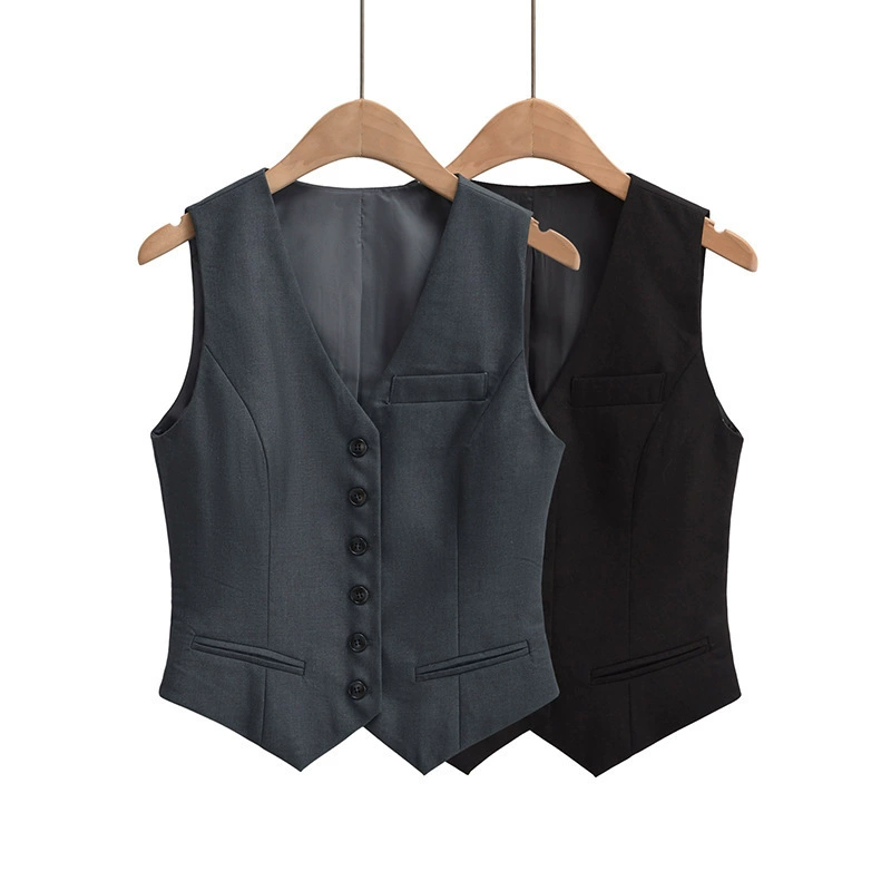 Vest sleevless, jacket, autumn, city style, European style, V-neckline