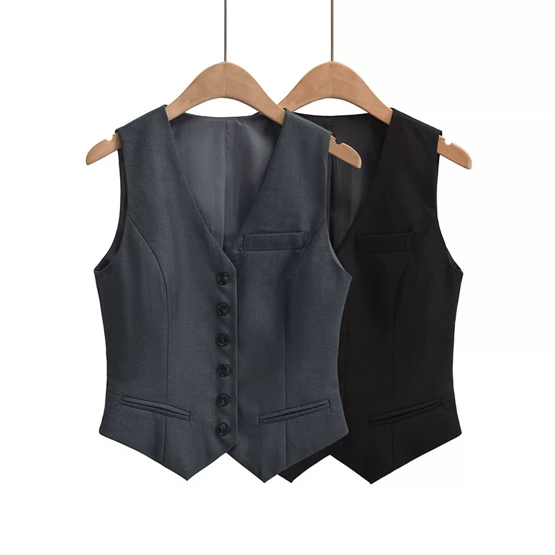 Vest sleevless, jacket, autumn, city style, European style, V-neckline
