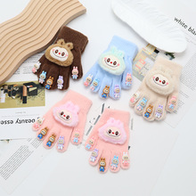 儿童保暖手套男女童美甲卡通女分指可爱加绒手套冬季针织手套批发