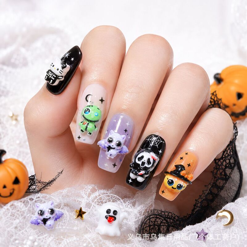Cartoon Halloween Clown Nail Art Accessories Handmade Wearable Nail Stickers Ghost Face Figurine Resin Rhinestone Decorative Materials Cartoon Halloween Clown Nail Art Accessories Handmade Wearable Nail Stickers Ghost Face Figurine Resin Rhinestone Decorative Materials