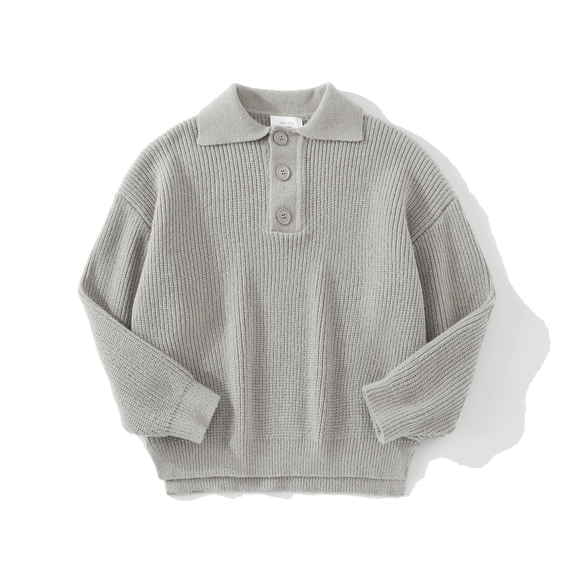 Men's Plus Size Polo Knit Sweater With Split Hem, Breathable & Stretchable Long Sleeve Shirt, Casual Loose Fit Pullover For Autumn Winter_voghion.com
