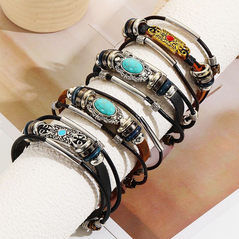 Amazon jewelry cross-border selling leather bracelet foreign trade vintage leather bracelet national style European and American men's bracelet Amazon jewelry cross-border selling leather bracelet foreign trade vintage leather bracelet national style European and American men's bracelet